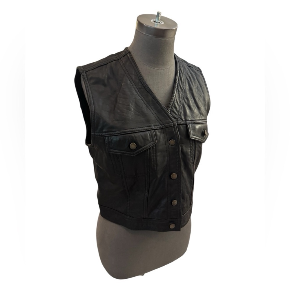 Nevada Blue Black Leather V Neck Vest Large